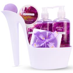 Luxury Heel Shoe Spa Gift Set for Women - 8 Pcs Christmas Gift, Lavender Scented Bath Set w Shower Gel, Bubble Bath, Body Butter, Body Lotion and More - Birthday Spa Basket, Gift for Mom by Draizee