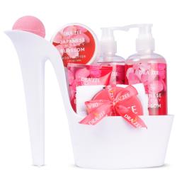 Luxury Heel Shoe Spa Gift Set for Women - 8 Pcs Christmas Gift, Blossom Scented Bath Set w Shower Gel, Bubble Bath, Body Butter, Body Lotion and More - Birthday Spa Basket, Gift for Mom by Draizee