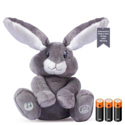 Dimple Milo Stuffed Bunny Toy - Animated Interactive Baby Bunny with Peek-a-Boo Feature and Singing Songs - Perfect Baby Plush Toy Gift for Ages 0 and Up, Grey(Battery Included)