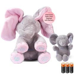 Dimple Kaia Interactive Musical Peek-A-Boo Elephant Stuffed Animal Toy and Soft Plush Baby Elephant, Stuffed Animal Set for Babies, Toddlers, Boys, Girls, Gift for Birthday, Baptism, Baby Shower, Perfect for Toddlers, Ages 0 and Up(Battery Included)