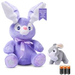 Dimple Bunny Set - Bella Animated Interactive Purple Bunny with Peek-a-Boo Feature and Singing Songs Plus Super-Soft Grey Baby Bunny Plush - Perfect Baby Plush Toy Gift for Ages 0 and Up(Battery Included)