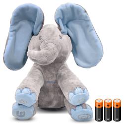 Dimple Kyle Elephant Stuffed Animal Toy - Animated Plush Blue Singing Elephant, Interactive Musical Peek-a-Boo for Babies and Kids, Perfect for Toddlers, Ages 0 and Up(Battery Included)