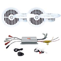 Two 5 ¼ Dual Cone Waterproof Stereo Speaker System  4 Channel Waterproof MP3 Ipod Marine Power Amplifier