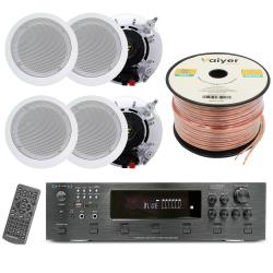 Home Theater System Kit - 6000 Watts Bluetooth Amplifier with 525" 6 QTY of 175W in-Wall in-Ceiling Speakers and 16 Gauge 250 ft Spool of Speaker Zip Wire by Vaiyer