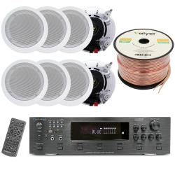 Home Theater System Kit, 6-Channel 6000 Watts Bluetooth Amplifier with 525" 8 QTY of 175W in-Wall in-Ceiling Speakers and 16 Gauge 500 ft Spool of Speaker Zip Wire by Vaiyer