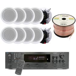 Home Theater System Kit, 6-Channel 6000 Watts Bluetooth Amplifier with 525" 10 QTY of 175W in-Wall in-Ceiling Speakers and 16 Gauge 500 ft Spool of Speaker Zip Wire by Vaiyer