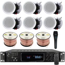 Vaiyer Home Theater System Kit - 72 Channel 4500 Watts Bluetooth Amplifier w 6 QTY of 525" Framed Ceiling Speakers 175W Each , Mic, 16 AWG 300 ft Speaker Wire and Remote for Home, Office, Restaurant