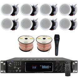 Vaiyer Home Stereo System Kit - 72 Channel 4500 Watts Bluetooth Amplifier with 8 QTY of 65" Ceiling Speakers 200W Each, Mic, 16 AWG 500 ft Speaker Wire and Remote for Home, Bar, Office, Restaurant