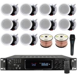 Vaiyer Home Stereo System Kit - 72 Channel 4500 Watts Bluetooth Amplifier with 10 QTY of 65" Ceiling Speakers 200W Each, Mic, 16 AWG 500 ft Speaker Wire and Remote for Home, Bar, Office, Restaurant