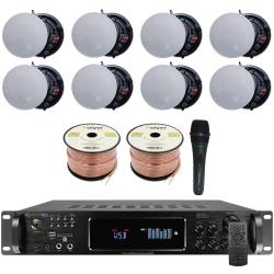 Vaiyer Home Theater System Kit - 72 Channel 4500 Watts Bluetooth Amplifier w 8 QTY of 65" Frameless Ceiling Speakers 200W Each, Mic, 16 AWG 500 ft Speaker Wire and Remote for Home, Office, Restaurant