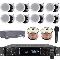 Vaiyer Home Theater System Kit - 72 Channel 4500 Watts Bluetooth Amplifier w 8 QTY of 525" Framed Ceiling Speakers 175W Each, 4-Ch Speaker Selector, Mic, 16 AWG 500 ft Speaker Wire and Remote