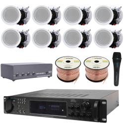 Vaiyer Home Stereo System Kit - 72 Channel 4500 Watts Bluetooth Amplifier with 8 QTY of 65" Ceiling Speakers 200W Each, 4-Ch Speaker Selector, Mic, 16 AWG 500 ft Speaker Wire and Remote