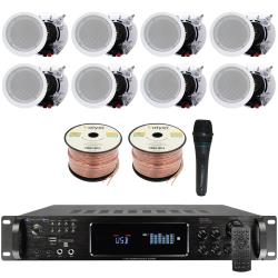 Vaiyer Home Theater System Kit - 72 Channel 4500 Watts Bluetooth Amplifier w 8 QTY of 525" Framed Ceiling Speakers 175W Each, Mic, 16 AWG 500 ft Speaker Wire and Remote for Home, Office, Restaurant