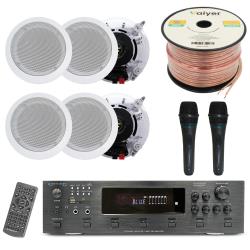 Home Stereo System Kit - 6 Channel 6000 Watts Bluetooth Amplifier w 6 QTY of 65" in-Wall in-Ceiling Ceiling Speakers 200W Each, 2 QTY of Wired Mic, 250 ft Speaker Wire and Remote by Vaiyer
