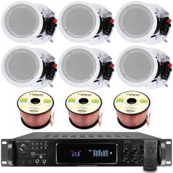 Technical Pro Home Theater Sound System - 72 Channel 4500 Watts Bluetooth Amplifier w 6 QTY of 8" Framed Ceiling Speakers 300 W Each, 300 ft Speaker Wire and Remote for Living Room, Office, Event, Bar