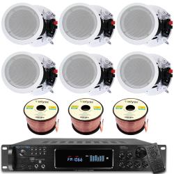 Technical Pro Home Theater Sound System Kit - 72 Channel 1500 Watts Bluetooth Amplifier w 6 QTY of 8" Framed Ceiling Speakers 300 W Each, 300 ft Speaker Wire and Remote for Home, Office, Restaurant