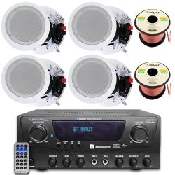 Technical Pro Home Theater Sound System Kit - 1000 Watts Bluetooth Amplifier w 4 QTY of 8" Framed Ceiling Speakers 300 W Each, 100 ft Speaker Wire and Remote Perfect for Home, Office, Bar, Restaurant