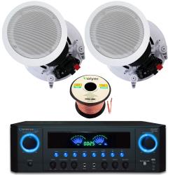 Technical Pro Home Theater Sound System Kit - 1000 Watts Bluetooth Amplifier w 2 QTY of 8" Framed Ceiling Speakers 300 W Each, 50 ft Speaker Wire and Remote Perfect for Home, Office, Restaurant Use