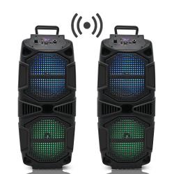 Set of 2 400-Watt Rechargeable Bluetooth Speaker - Dual 8" Colourful LED Woofers, USB Mode, SD Card, FM Radio, Mic Input for Perfect On-The-Go Karaoke, Party Nights by Technical Pro

