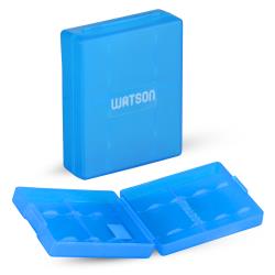 Watson 4 AA or AAA Battery Case Holder, Protective, Water-Resistant and Shockproof Battery Organizer Storage Holder with Snap-Tight Closure (Blue)