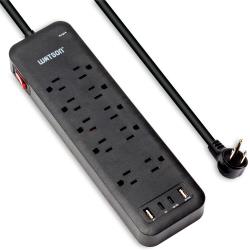 Watson 10-Outlet Surge Protector with 2 USB-C and 2 USB-A Ports, 2450 Joules, 6 Cord, NEMA 5-15P Right-Angle Plug, Rear Wall Mounts, LED Indicator – High-Power Surge Protection for Home and Office Electronics, Black