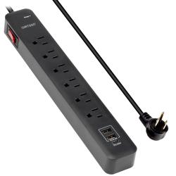 Watson 6-Outlet Surge Protector Power Strip with 1 USB-C and 2 USB-A Ports – NEMA 5-15P Right-Angle Plug with 6 Cord, 450 Joules of Surge Protection, LED Indicator (Black) – Ideal for Home and Office Use