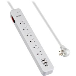 Watson 6-Outlet Surge Protector Power Strip with 1 USB-C and 2 USB-A Ports – NEMA 5-15P Right-Angle Plug with 6 Cord, 450 Joules of Surge Protection, LED Indicator (White) – Ideal for Home and Office Use