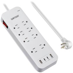 Watson 8-Outlet Surge Protector with 2 USB-C and 2 USB-A Ports, 2450 Joules, 6 Right-Angle Cord, Sleek White Design, Rear Wall Mounts and LED Surge Indicator – Ideal for Home or Office Power Protection