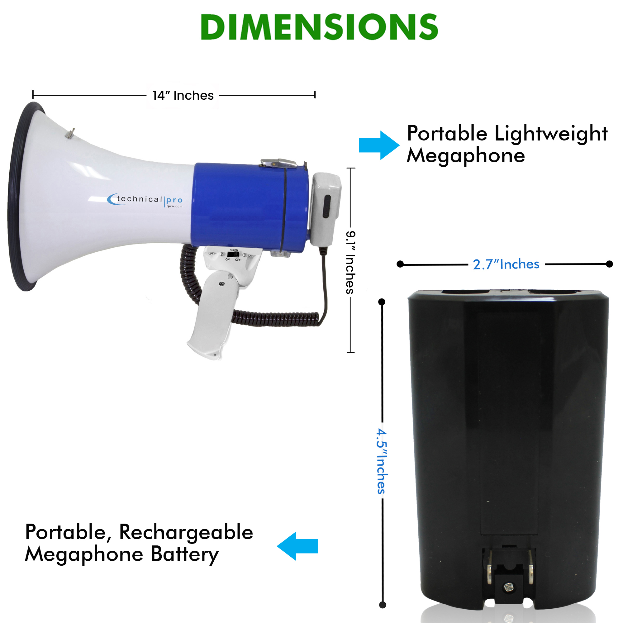 TPro Portable 75W Megaphone Bullhorn Speaker w/Siren ,Microphone & Battery